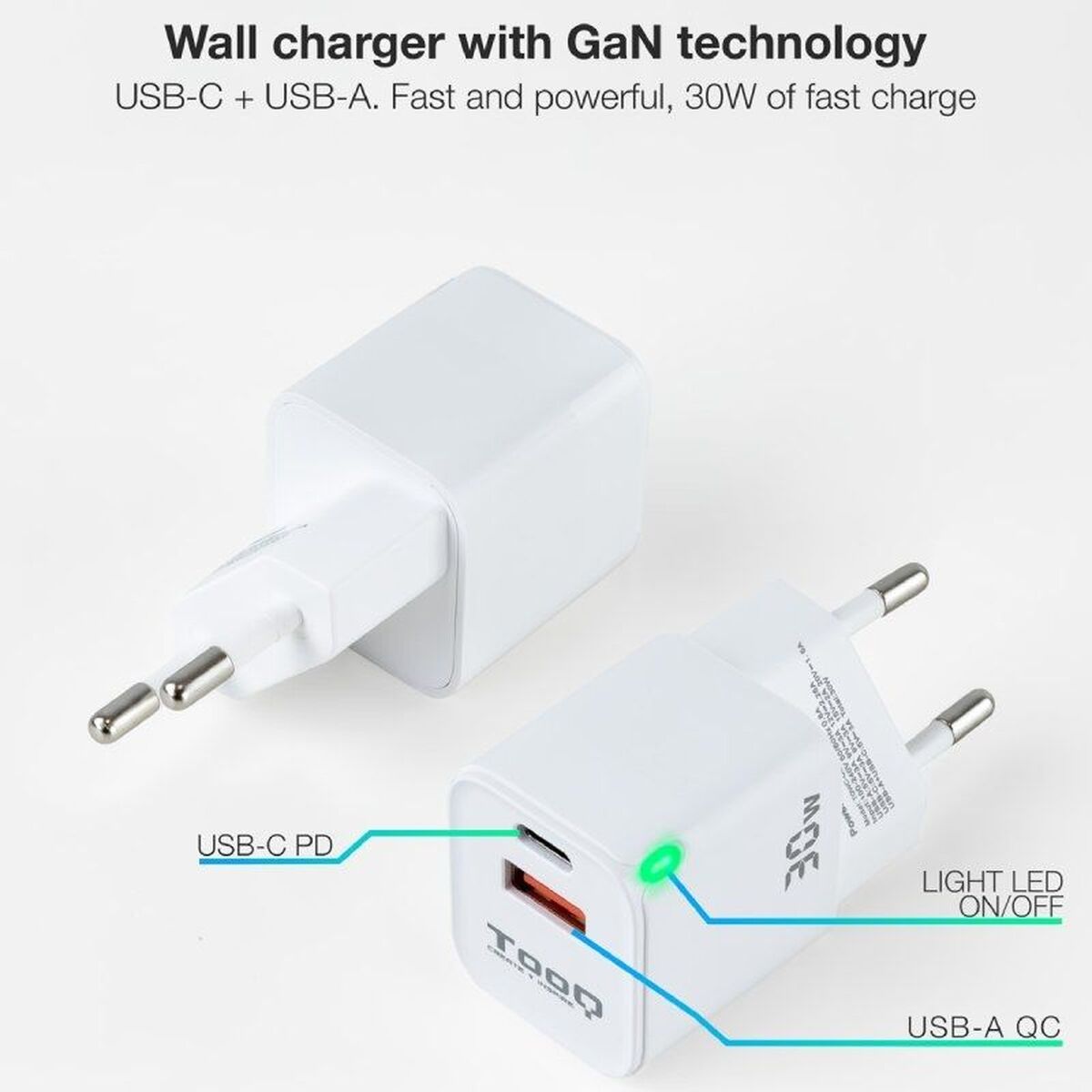 Wall Charger TooQ TQWC-GANQCPD30WT White 30 W
