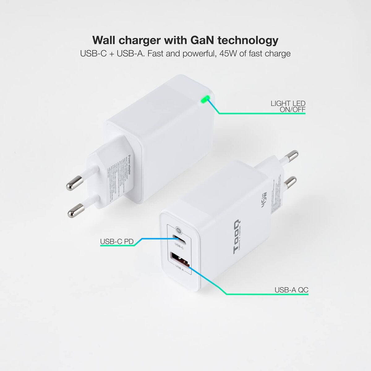 Bild von Wall Charger TooQ TQWC-GANQCPD45WT White 45 W