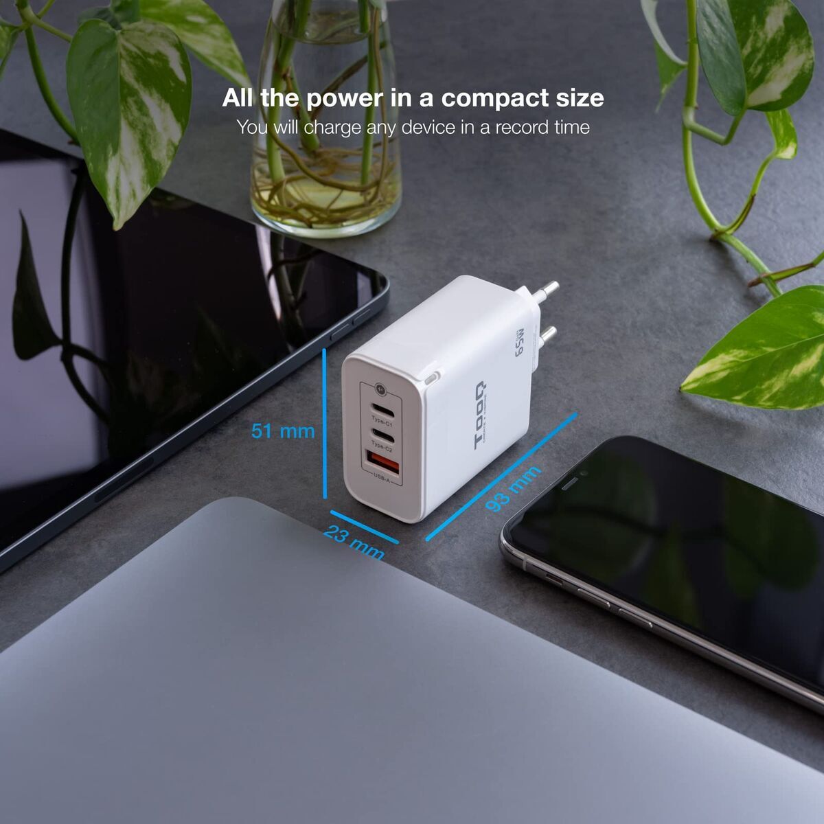 Bild von Wall Charger TooQ TQWC-GANQC2PD65WT White 65 W