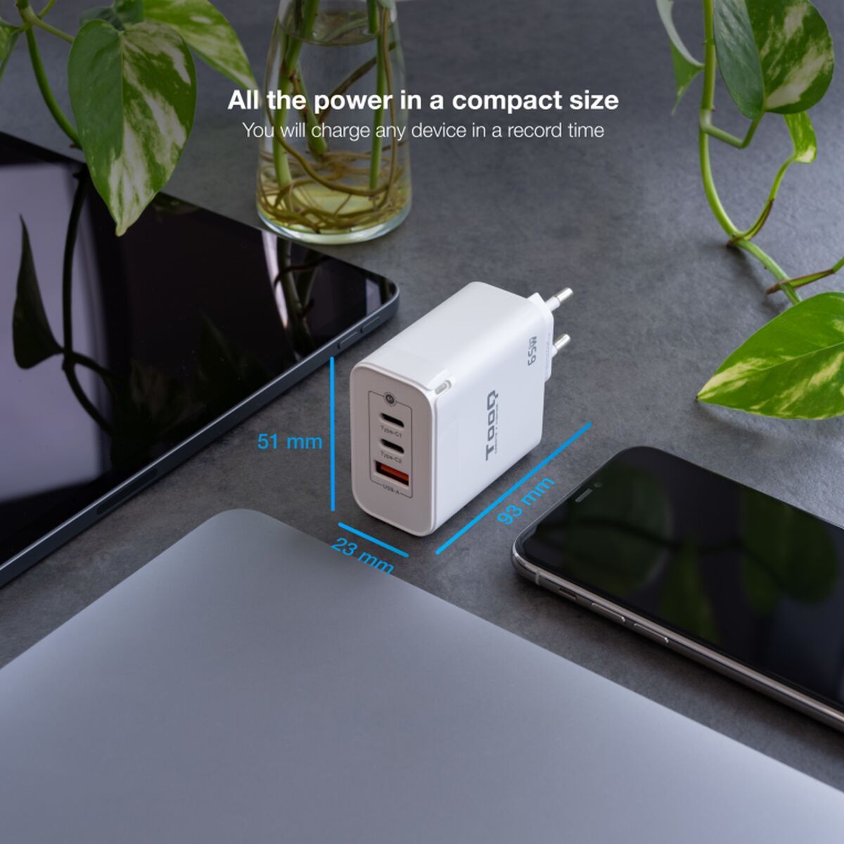 Wall Charger TooQ TQWC-GANQC2PD65WT White 65 W