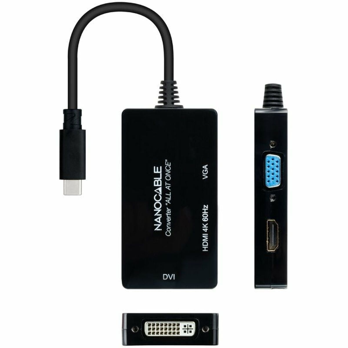 Afbeeldingen van USB-C to VGA/HDMI/DVI Adapter NANOCABLE 10.16.4301-ALL 20 cm Black