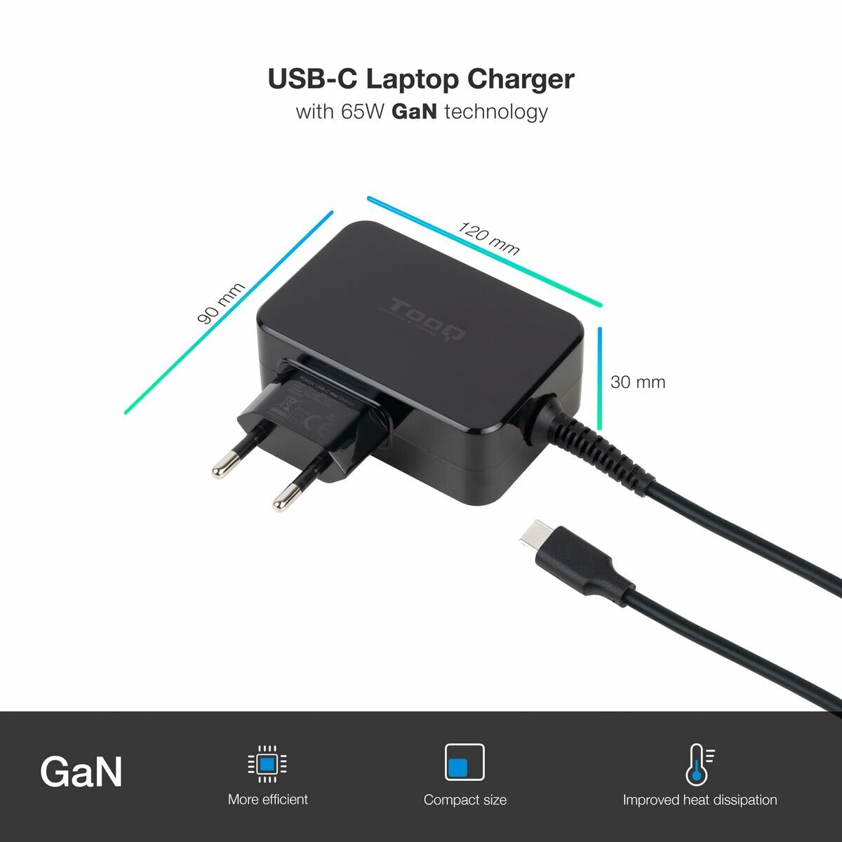 Picture of Laptop Charger TooQ TQLC-USBCGAN65PD 65 W