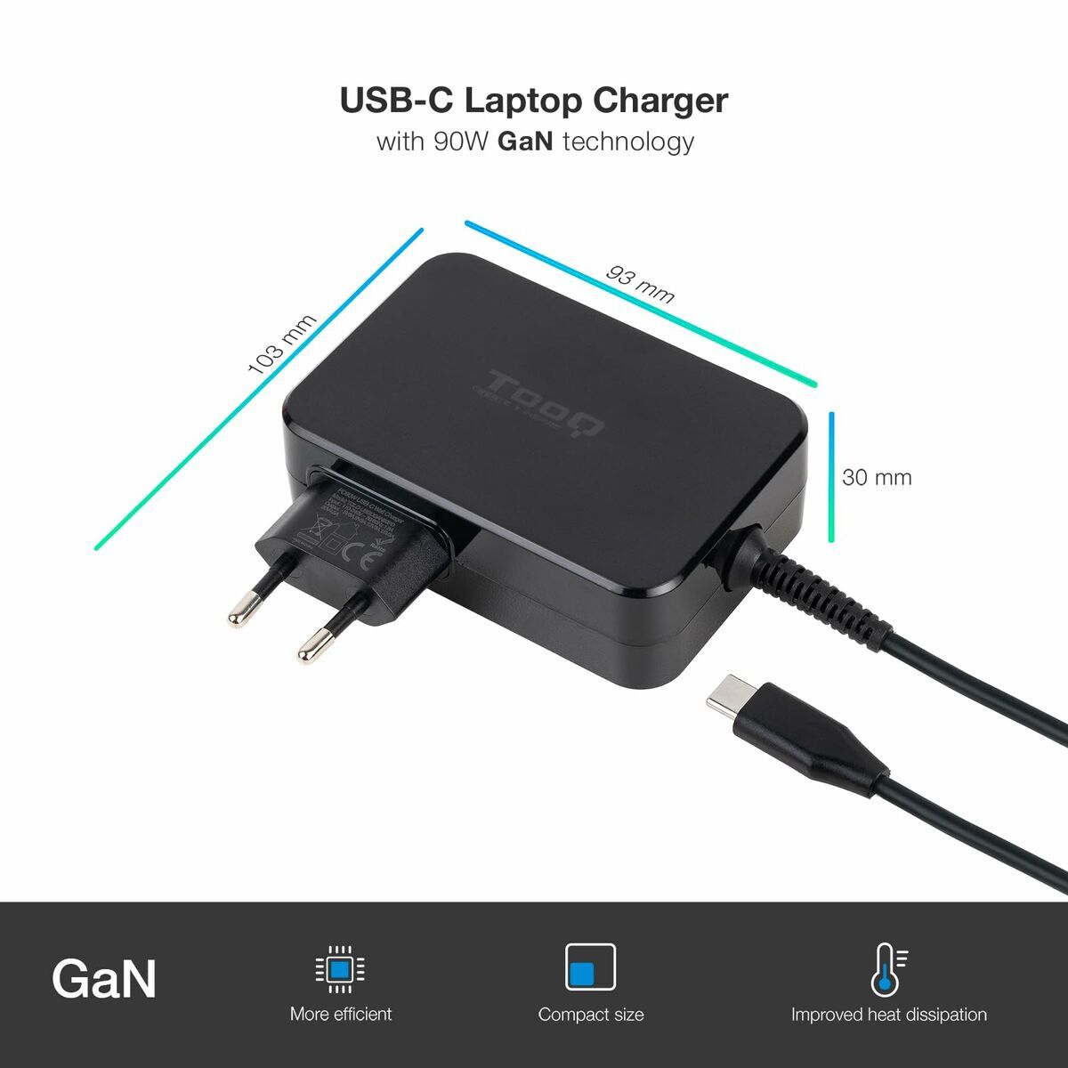 Picture of Laptop Charger TooQ TQLC-USBCGAN90PD 90 W