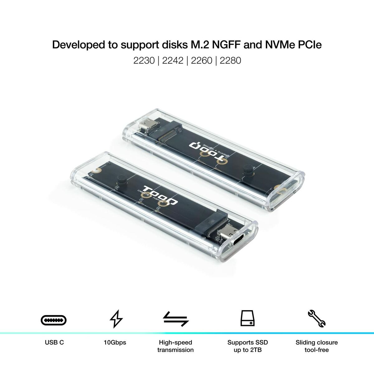 Picture of Hard drive case TooQ TQE-2200 Transparent USB USB-C
