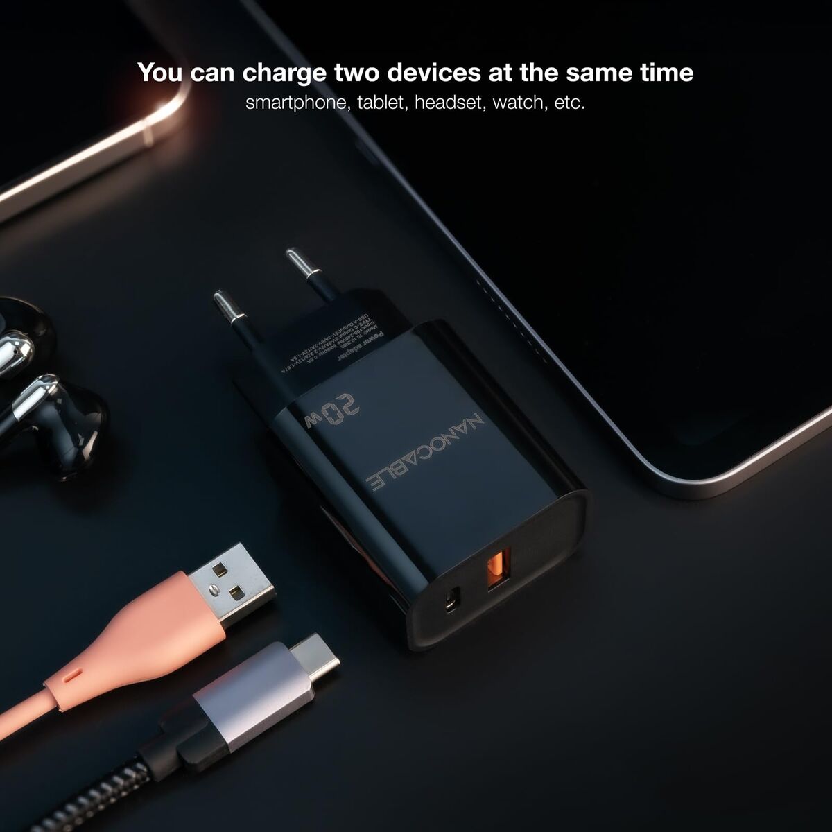 Wall Charger NANOCABLE 10.10.2008 Black 20 W