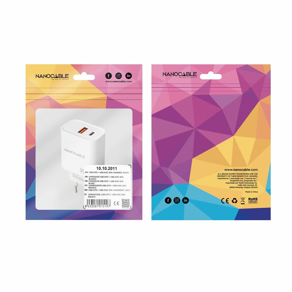 Picture of Wall Charger NANOCABLE 10.10.2011 White 30 W