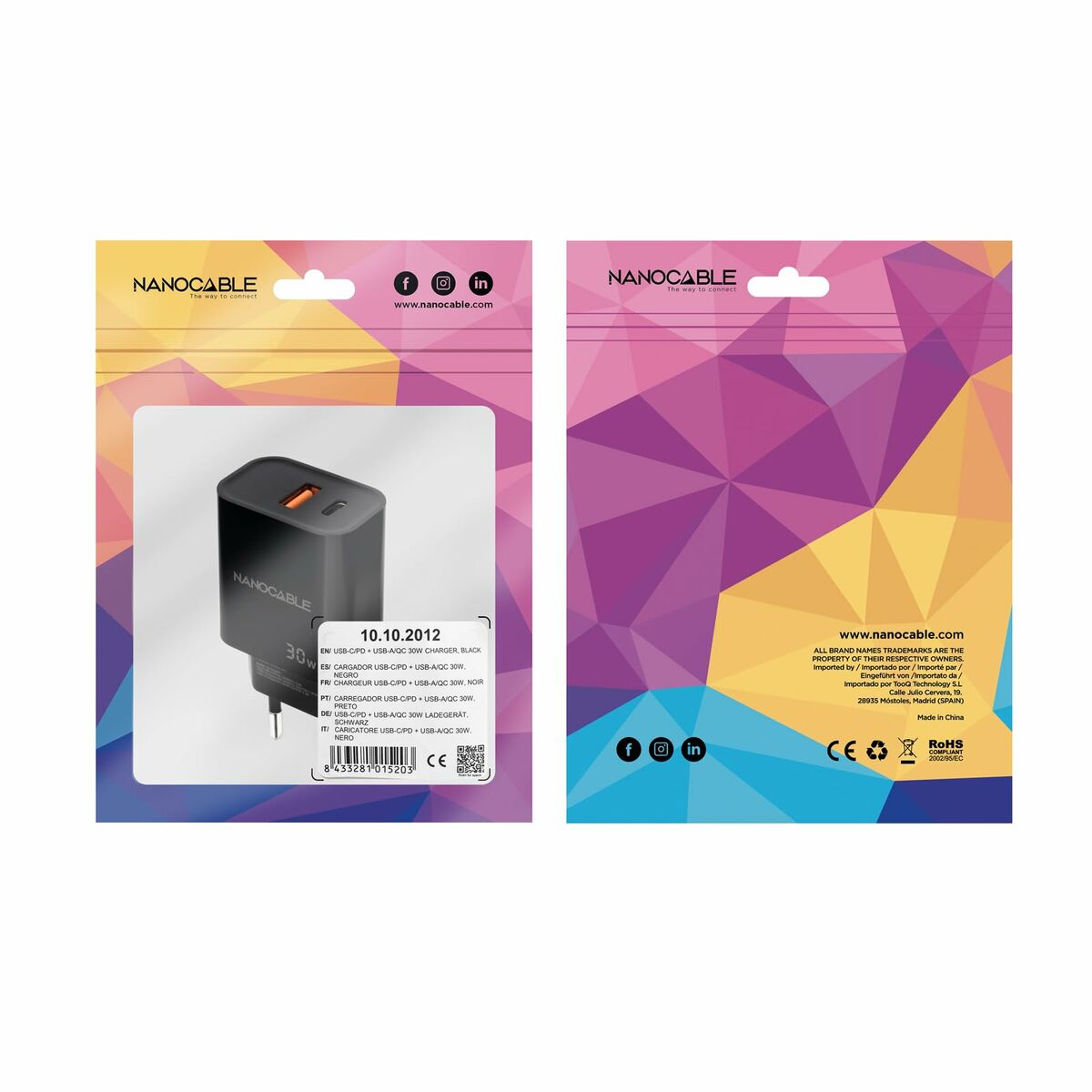 Image de Wall Charger NANOCABLE 10.10.2012 Black 30 W