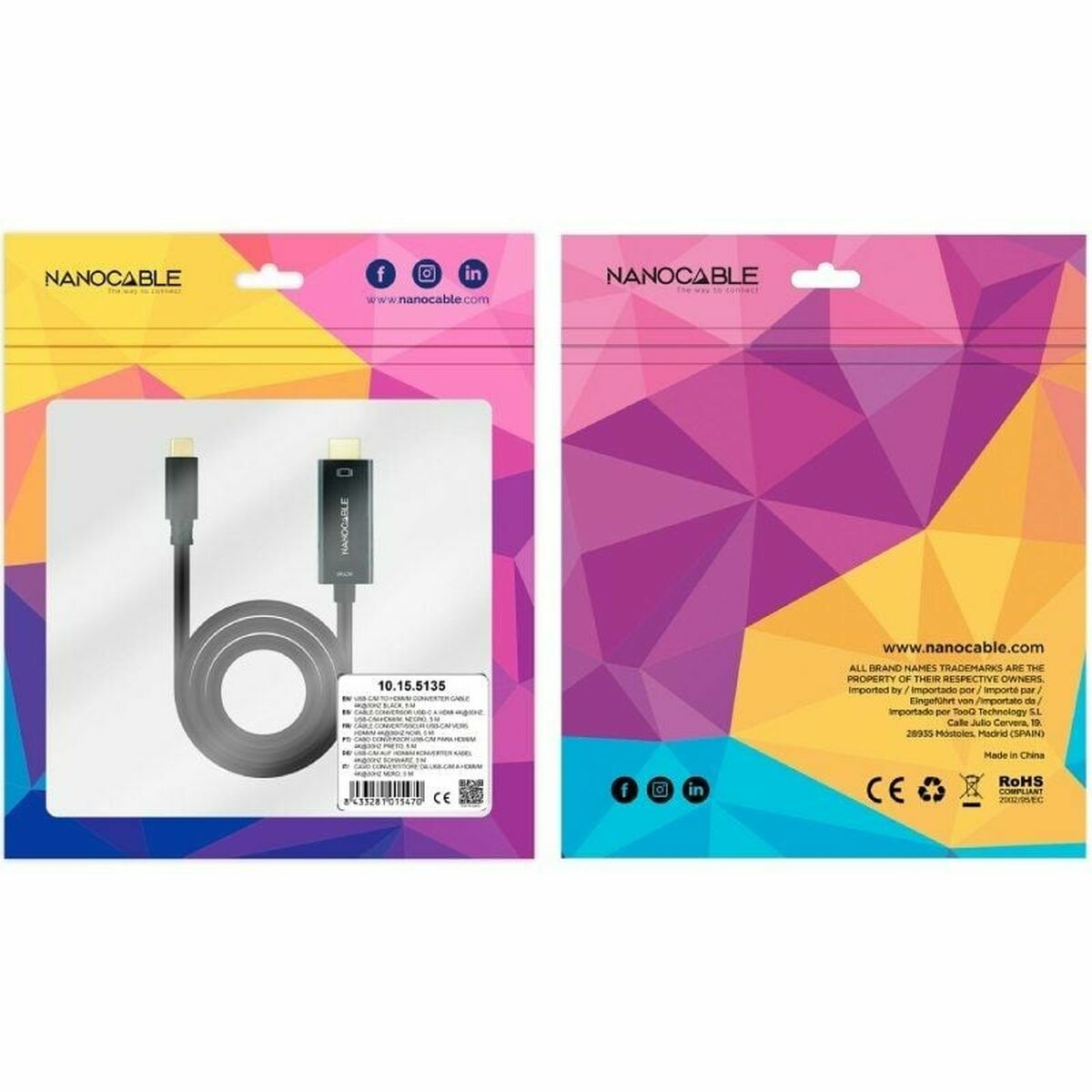 Picture of USB-C to HDMI Cable NANOCABLE 10.15.5135 Black 5 m
