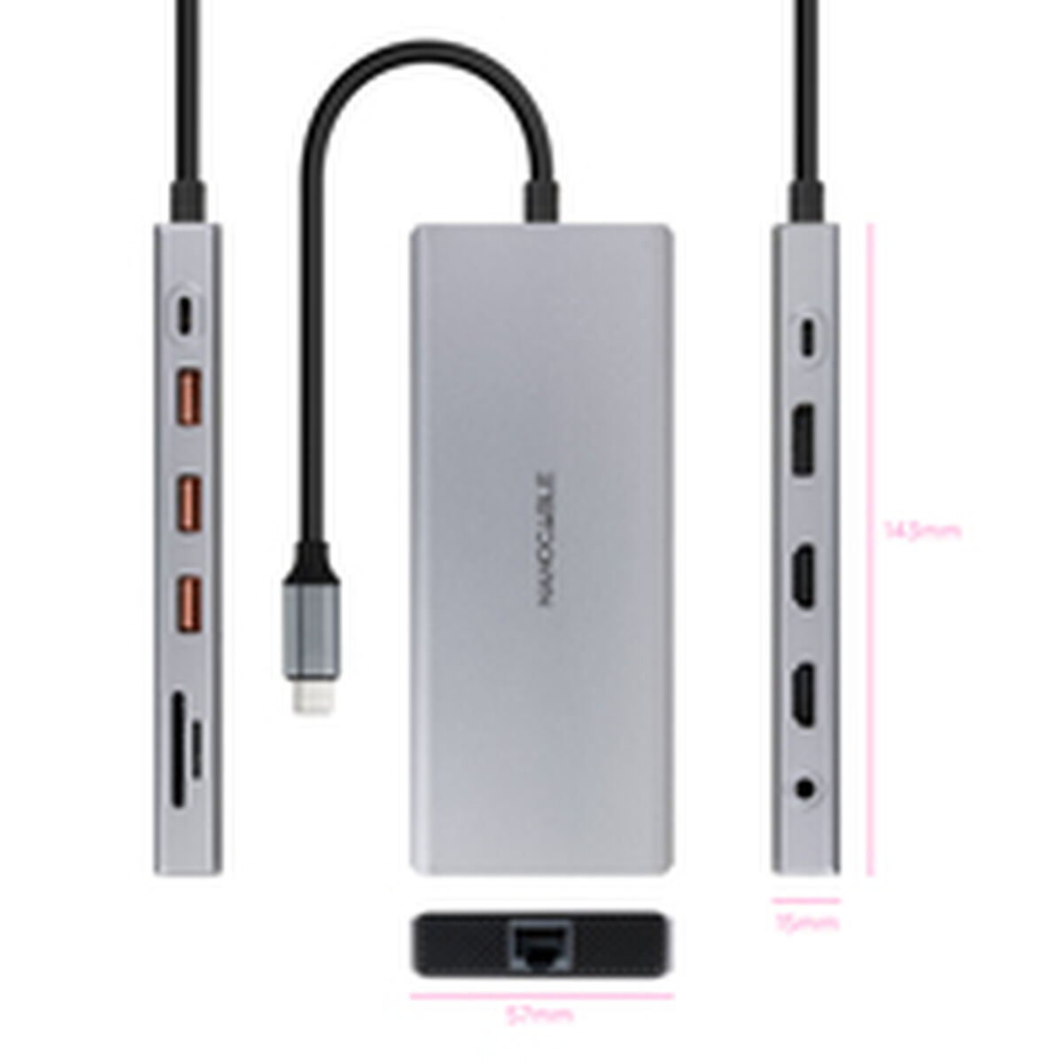 Afbeeldingen van USB Hub NANOCABLE 10.16.4612 Grey 100 W