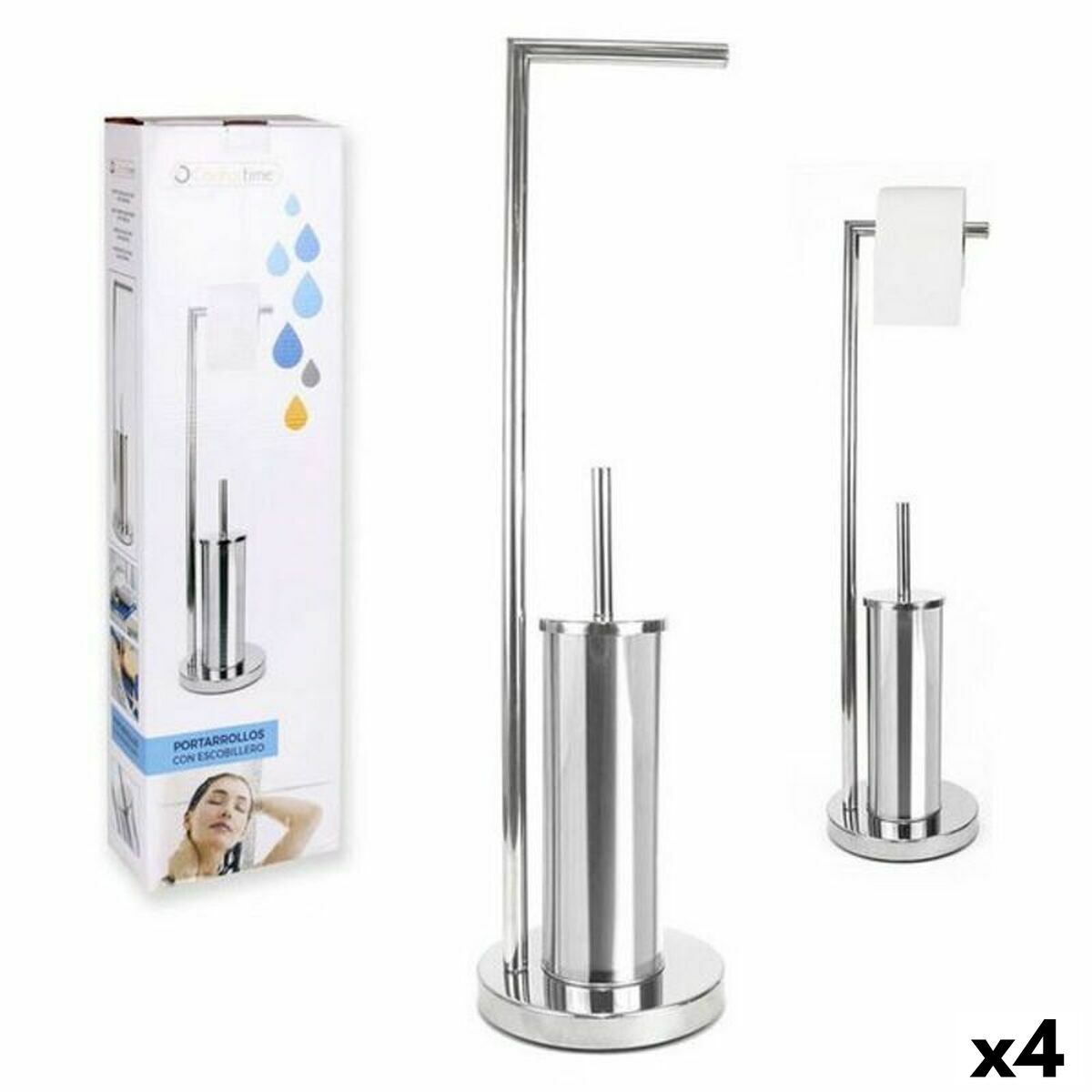 Dérouleur papier toilette avec pot à balai Confortime 18,5 x 74 cm (4 Unités)