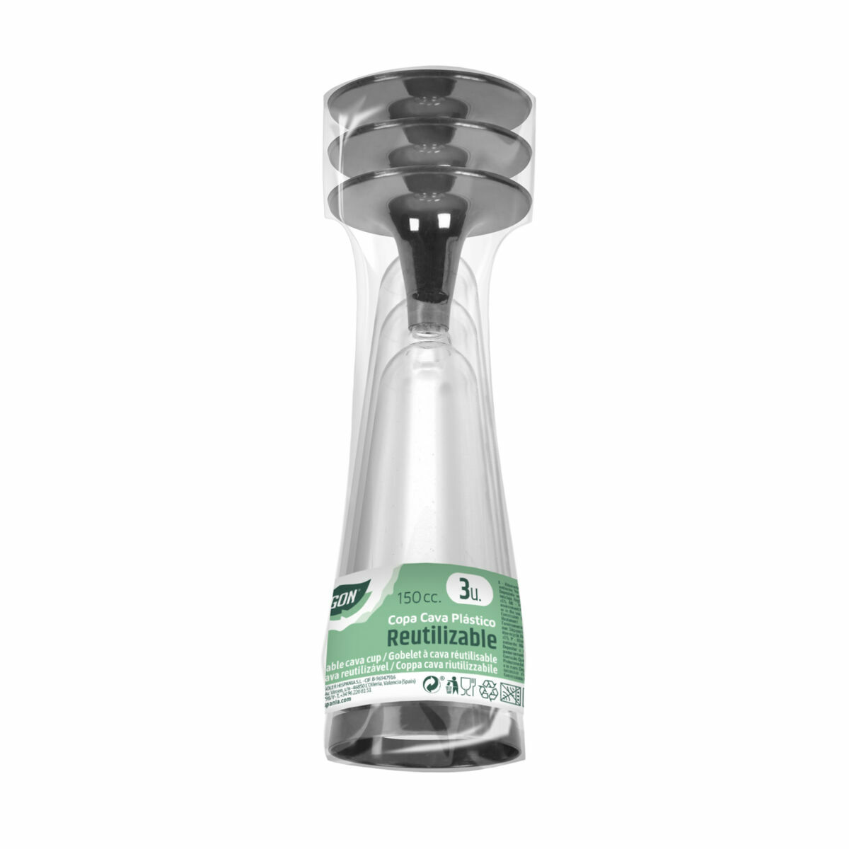 Herbruikbare cavaglazen Algon Zwart 36 Stuks 150 ml (3 Onderdelen)