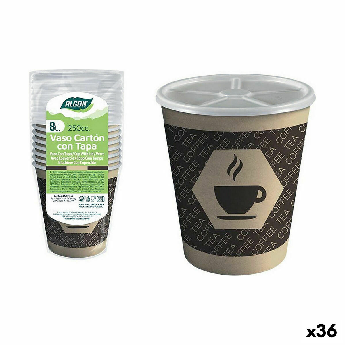 Glazenset Algon Karton Koffie 8 Onderdelen 250 ml (36 Stuks)