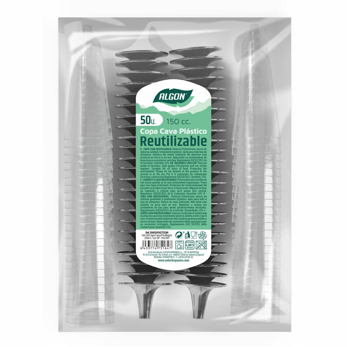 Herbruikbare cavaglazen Algon Zwart 6 Stuks 150 ml (50 Onderdelen)