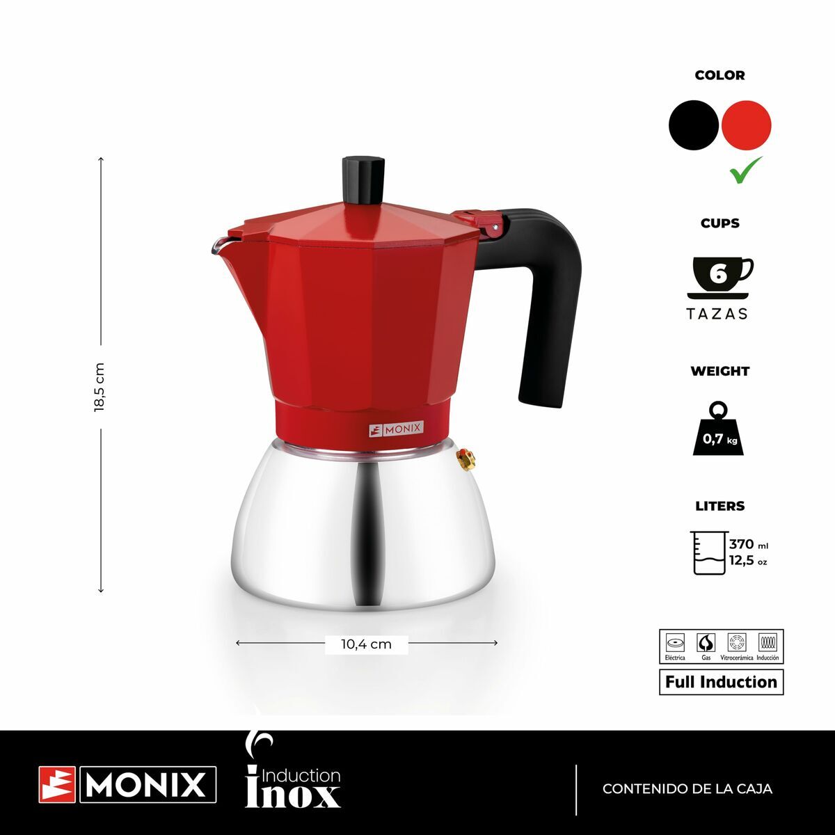 Italian Coffee Pot BRA INOX RED 6T Red Stainless steel 6 Cups