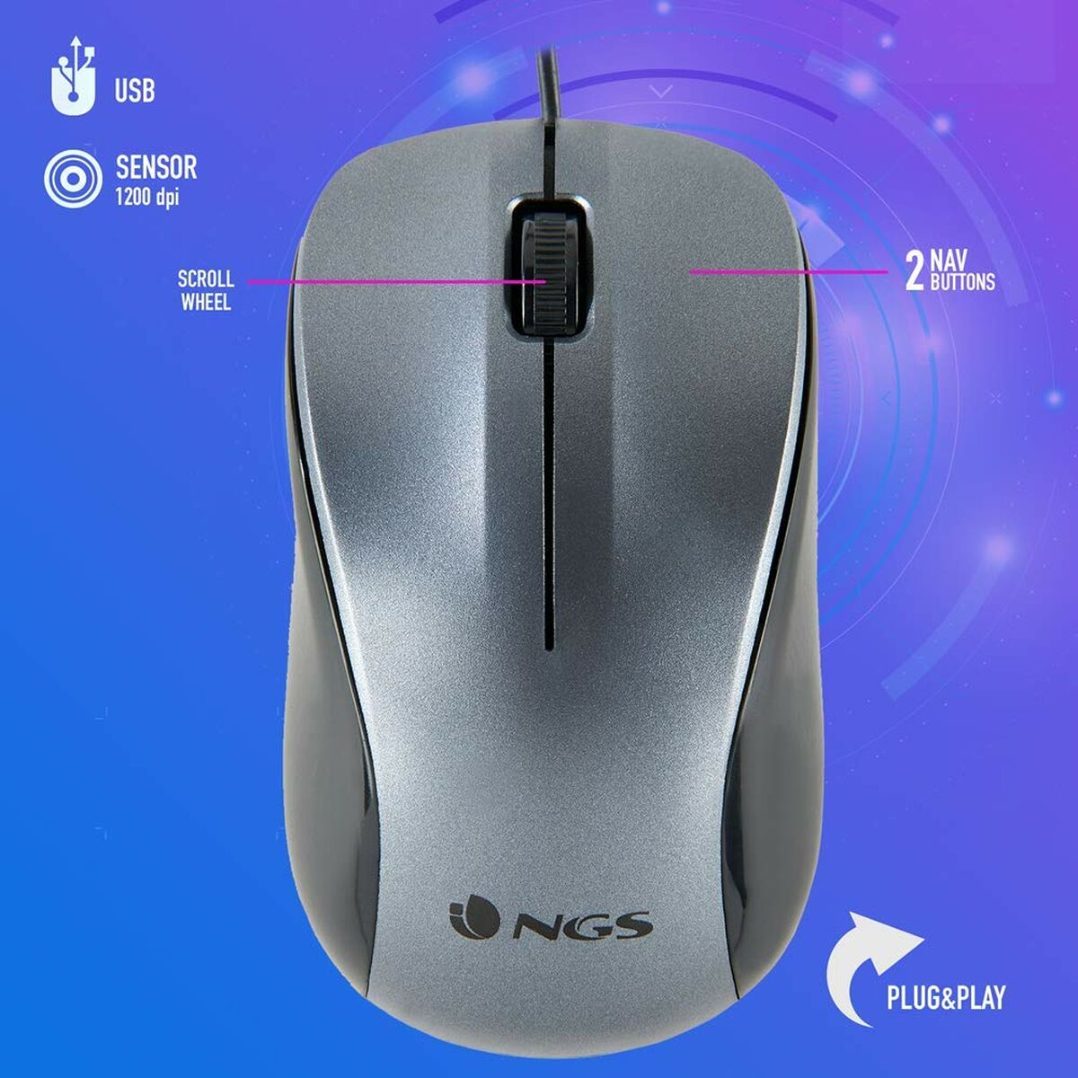 Picture of Optical mouse NGS NGS-MOUSE-1091 Grey 1200 DPI