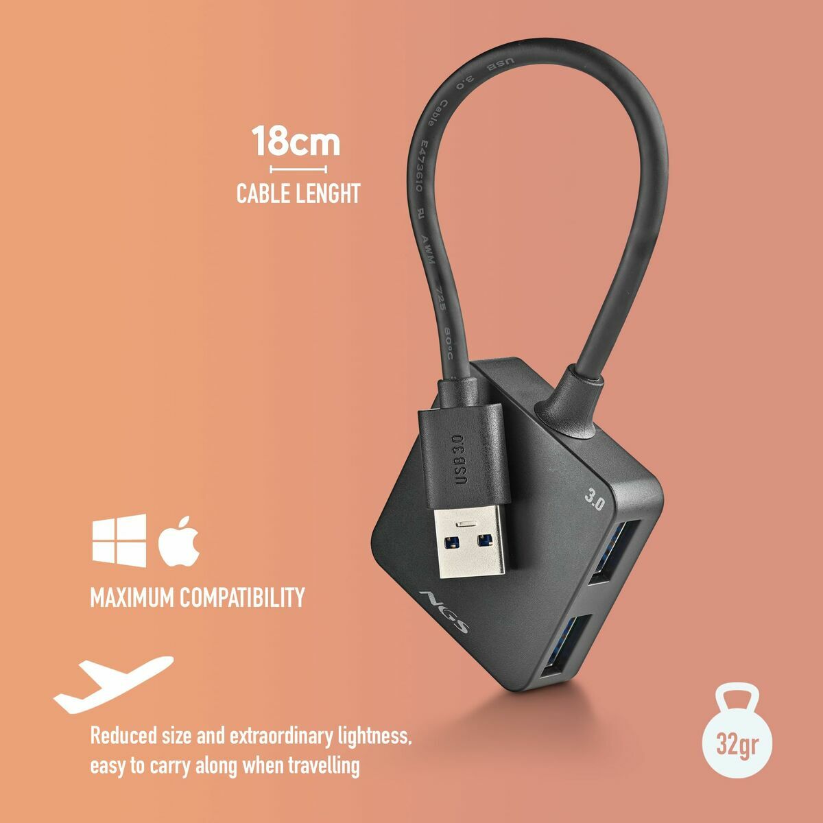 Afbeeldingen van USB Hub NGS IHUB3.0TINY Black