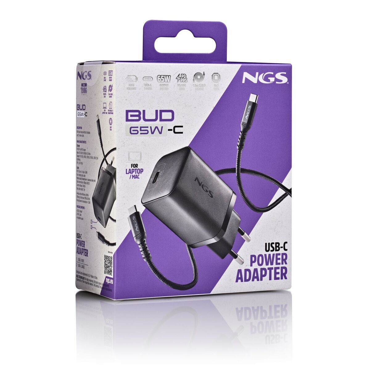 Wall Charger NGS GAN ULTRARAP 65W Black 1,5 m