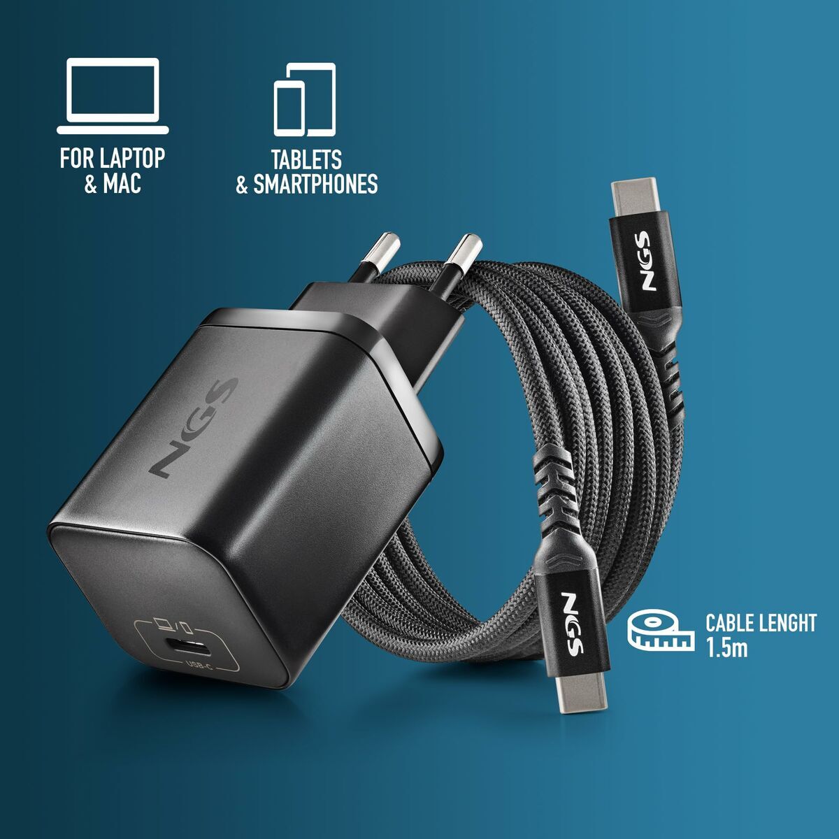Wall Charger NGS GAN ULTRARAP 65W Black 1,5 m
