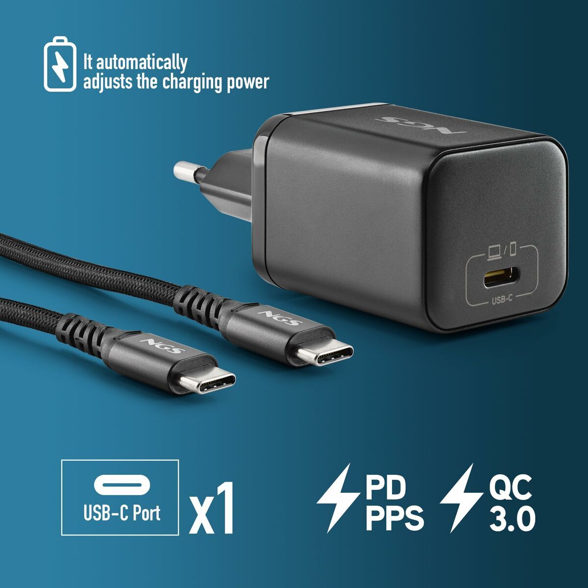 Wall Charger NGS GAN ULTRARAP 65W Black 1,5 m