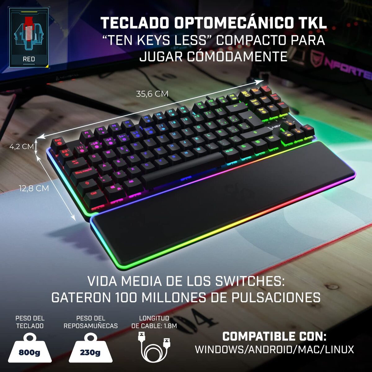 Picture of Keyboard Newskill NS-KB-GUNGNYR-GAT-RE Spanish Qwerty QWERTY Black