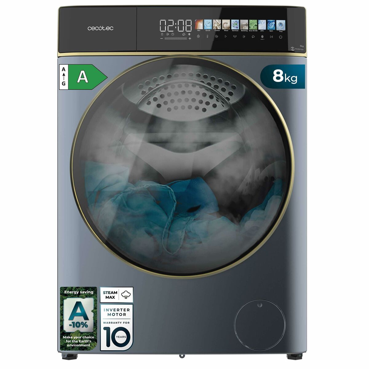 Lavadora Cecotec Bolero DressCode 8900 Inverter FullColor Ice Blue A 1400 rpm 8 kg