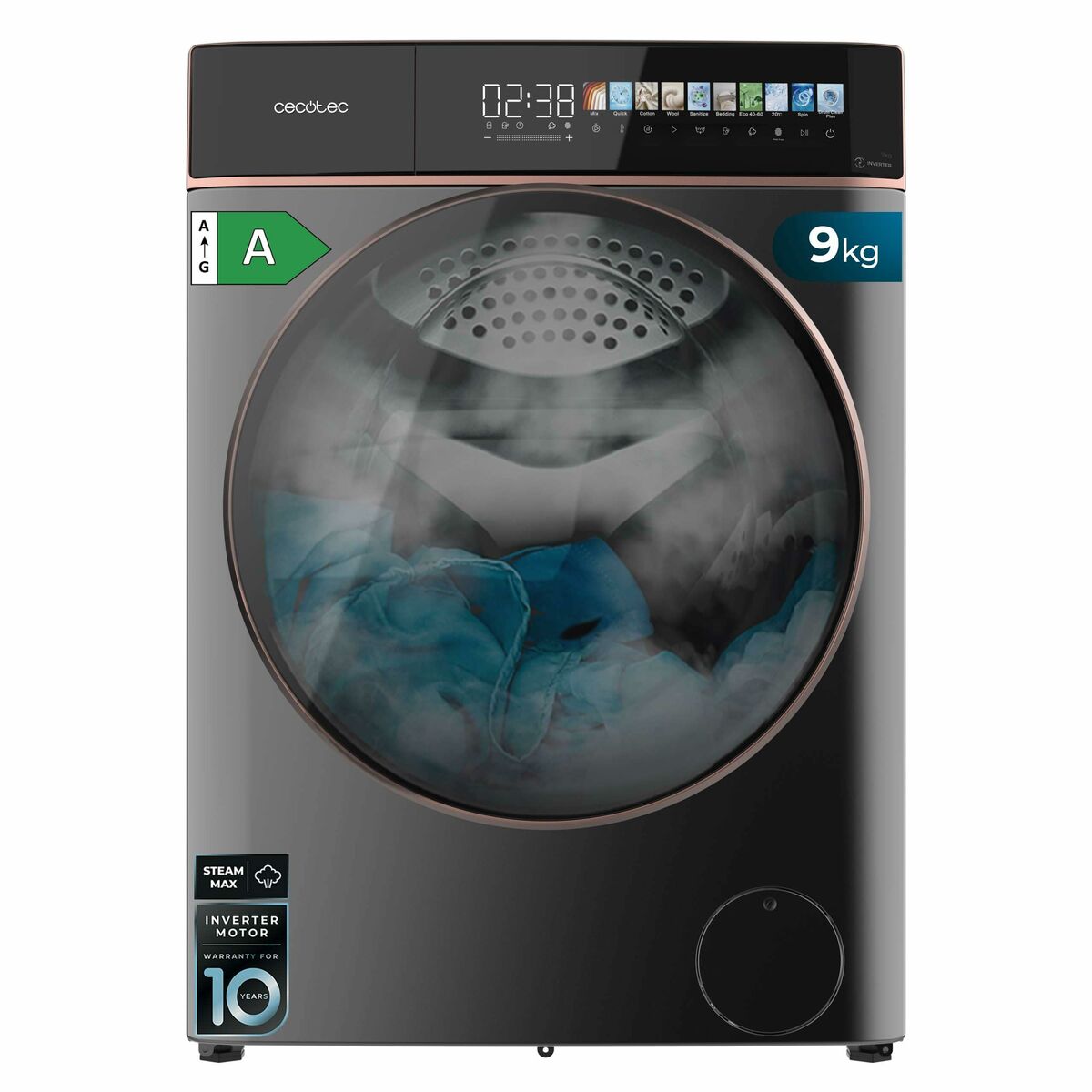 Lavadora Cecotec Bolero DressCode 9900 Inverter FullColor Steel A 1400 rpm 9 kg