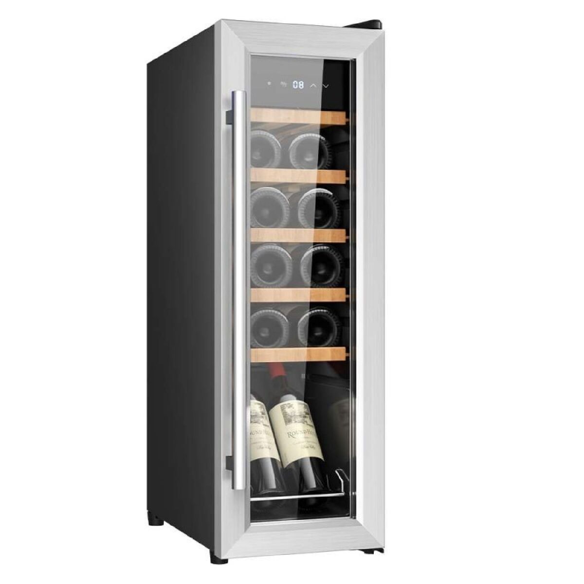 Cecotec Vinoteca GrandSommelier 1250 12 botellas LED cristal negro estantes madera display táctil