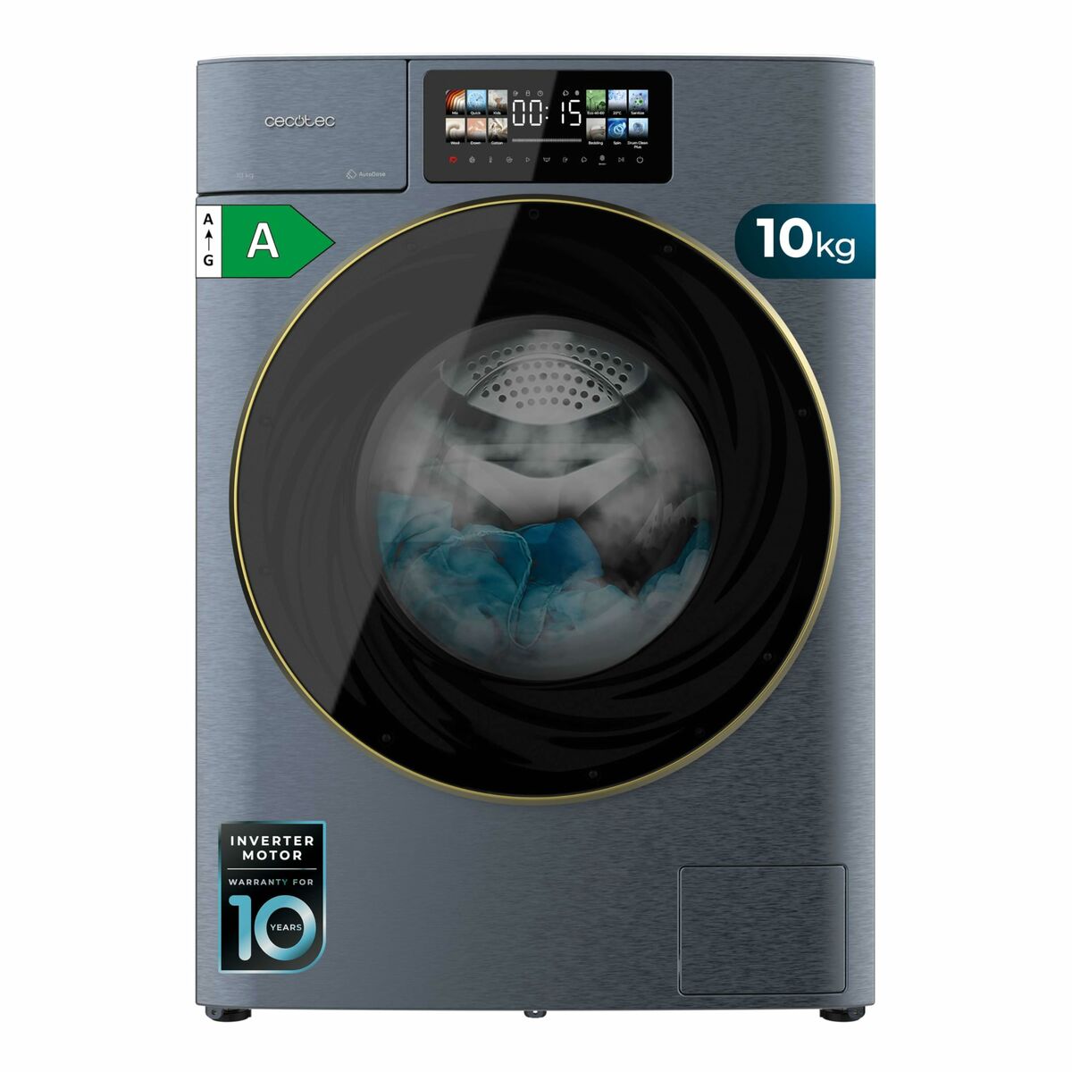 Lavadora Cecotec 10950 Autodose Inverter 3D Titanium A 1400 rpm 10 kg