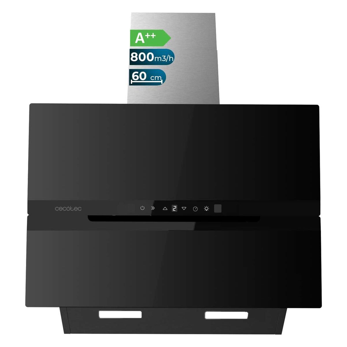 Cecotec Campana Convencional Bolero Flux DT 608010 60cm A++ Negra 800m³/h Vidrio Inox