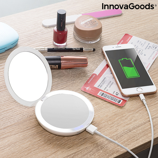 3-in-1 Pocket Mirror with LED and Power Bank Mirbat InnovaGoods 3000 mAh