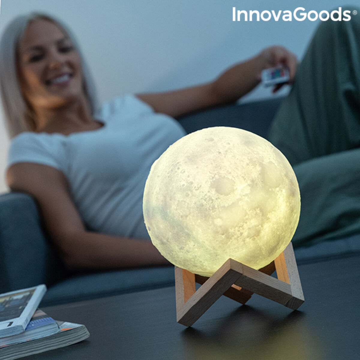 Wiederaufladbare LED Lampe Mond InnovaGoods Moondy Weiß 1,5 W 3,7 V (1 Stück) (Restauriert B) - Thumbnail 2