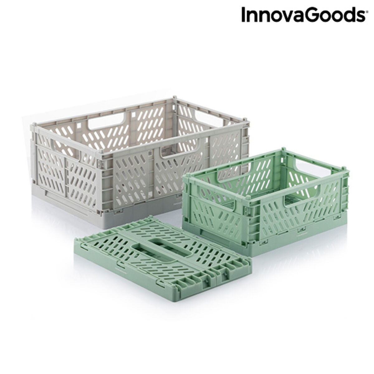 Set van 3 opvouwbare en stapelbare opbergkratten Boxtor InnovaGoods V0103244 Plastic 3 Onderdelen (Refurbished B)