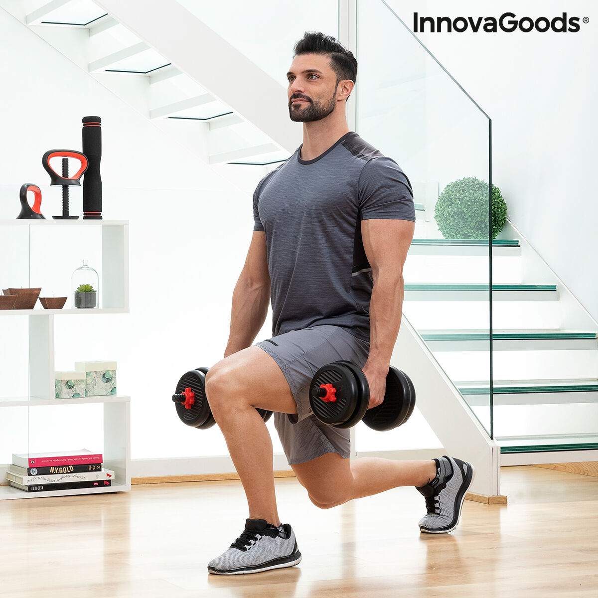 6 in 1 Verstellbarer Hantelsatz mit Trainingsanleitung Sixfit InnovaGoods   Eisen (Restauriert B) - Thumbnail 8