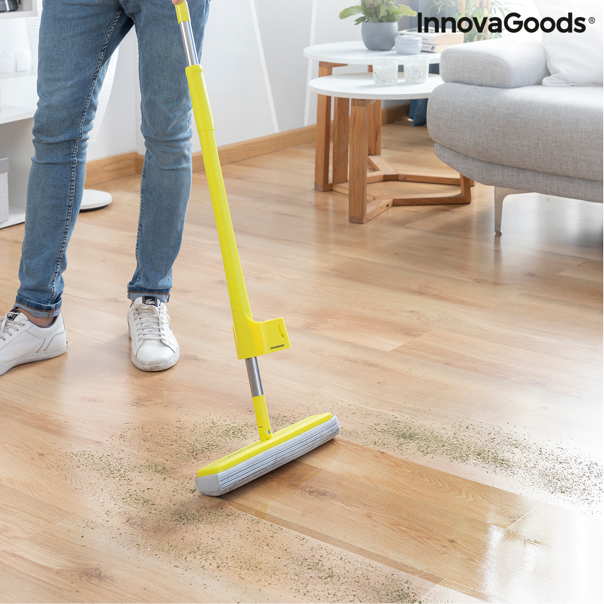 2-in-1 Dust Mop-Floor Mop with Self-wringing Sponge Wringop InnovaGoods