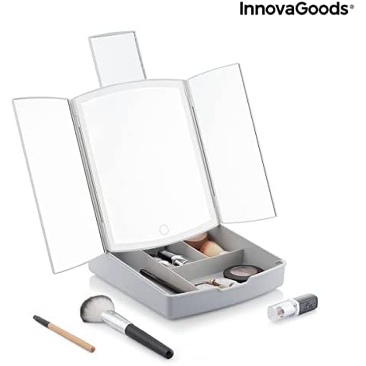 Klappbarer Spiegel mit LED und 3-in-1-Make-up-Organizer InnovaGoods Weiß (Restauriert B) - Thumbnail 3