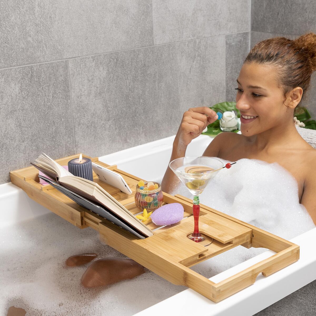Ausziehbare Badewannenablage aus Bambus InnovaGoods (Restauriert B) - Thumbnail 5