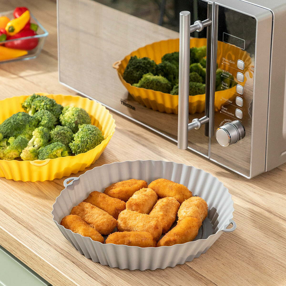 4er-Pack Silikonkörbe mit Griffen für Heißluftfritteuse und 2 Küchenpinsel InnovaGoods - Thumbnail 7