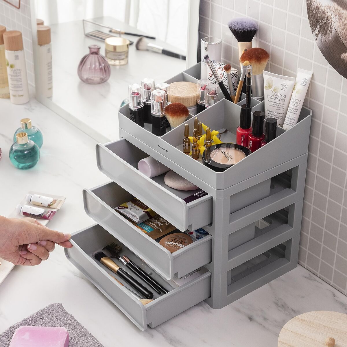 Make-up organizer InnovaGoods Grau Polypropylen (Restauriert A) - Thumbnail 7