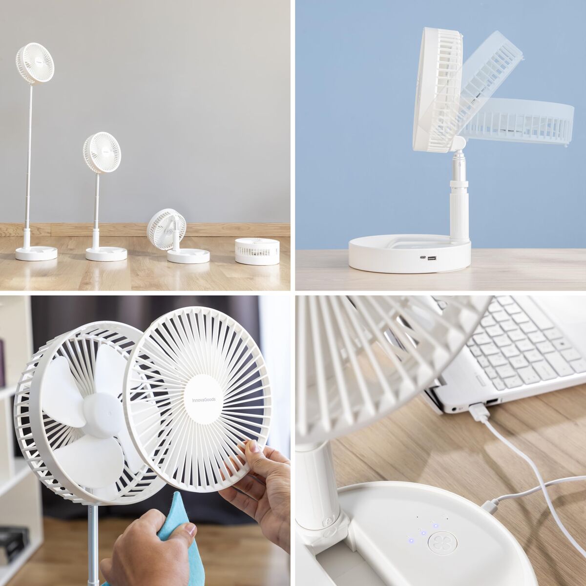 3-in-1 faltbare wiederaufladbare Ventilatoren InnovaGoods Weiß 7200 mAh Ø7,7'' (Restauriert C) - Thumbnail 3