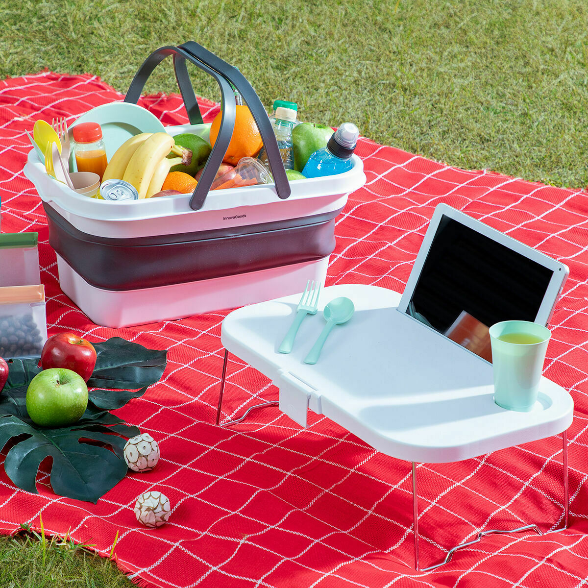 Inklapbare picknickmand met deksel/tafel InnovaGoods FOLDABLE CAMPING BASKET Plastic (Refurbished B)