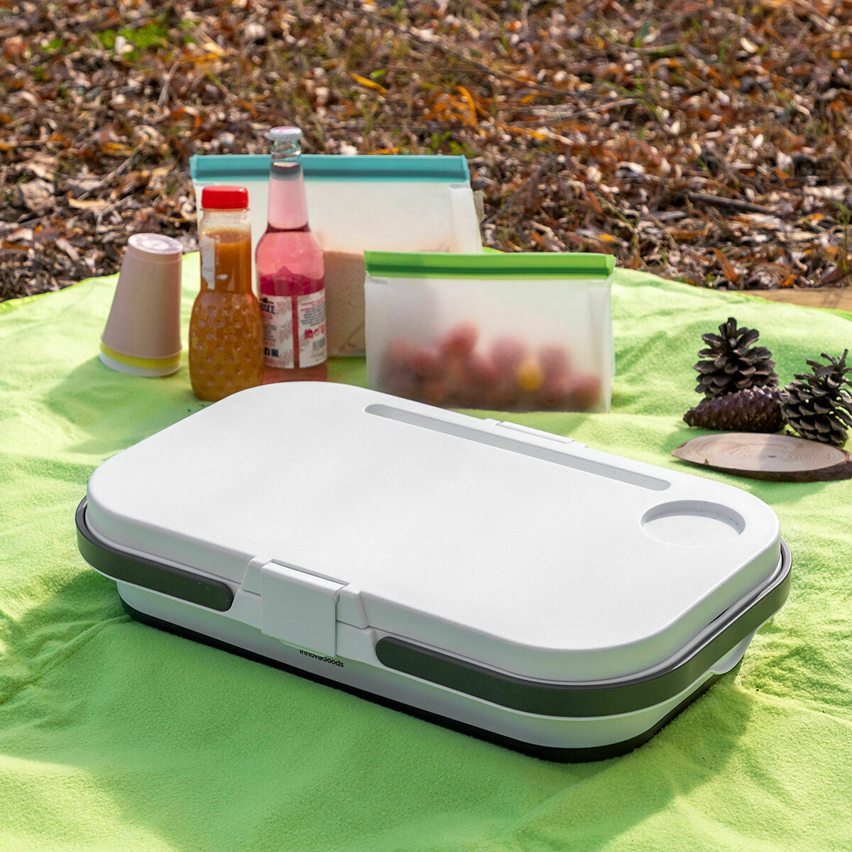 Inklapbare picknickmand met deksel/tafel InnovaGoods FOLDABLE CAMPING BASKET Plastic (Refurbished B)