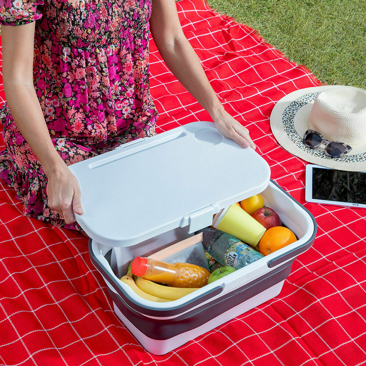 Inklapbare picknickmand met deksel/tafel InnovaGoods FOLDABLE CAMPING BASKET Plastic (Refurbished B)