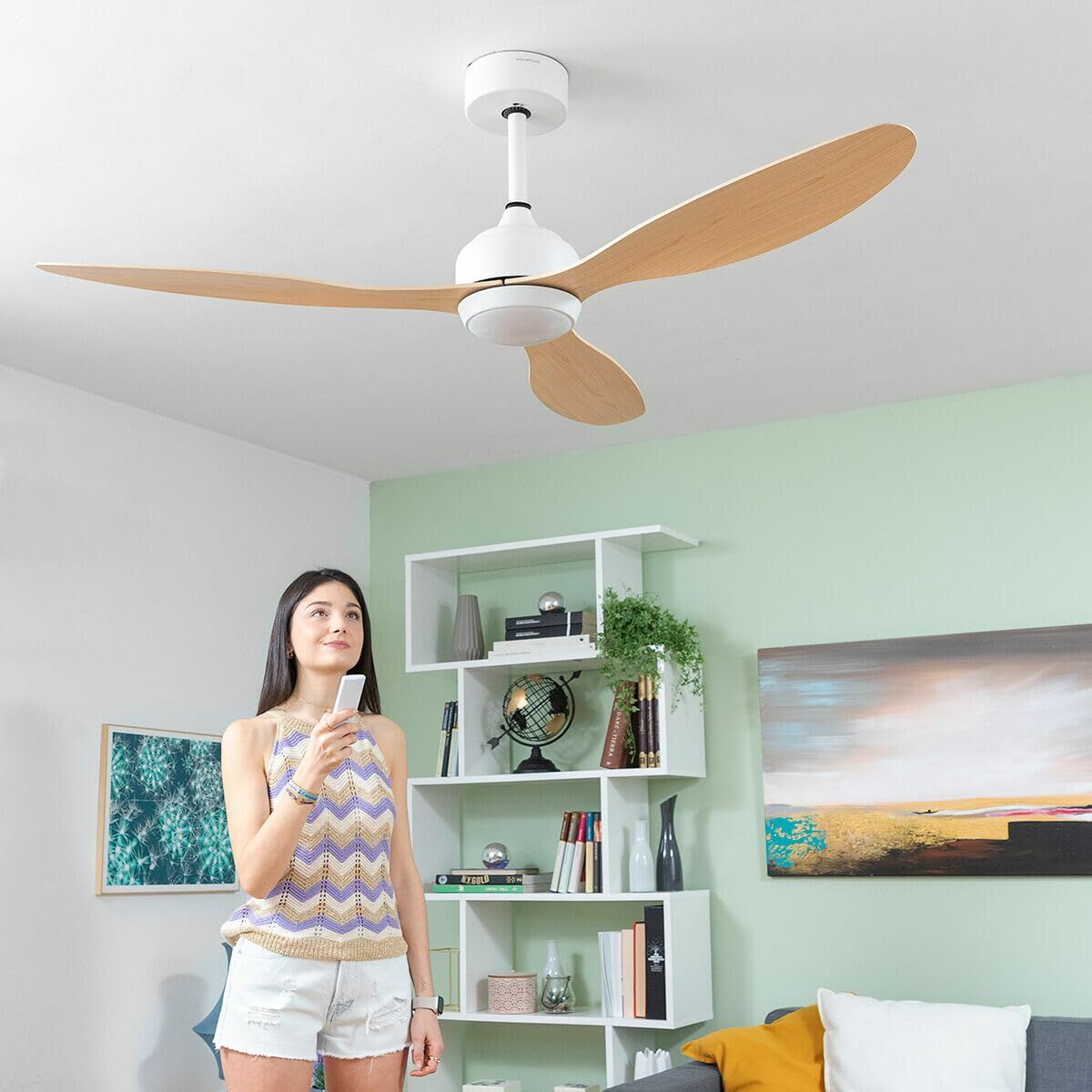 Deckenventilator mit LED-Licht und 3 ABS-Flügeln InnovaGoods 52" Ø132 cm Holz 36 W (Restauriert B) - Thumbnail 5