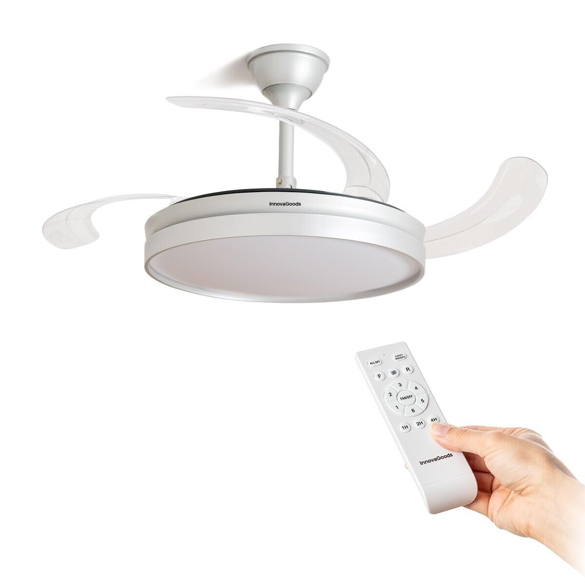 Deckenventilator mit LED-Licht und 4 einklappbaren Flügeln InnovaGoods Silberfarben 80 W Ø49-104 cm (Restauriert A) - Thumbnail 8