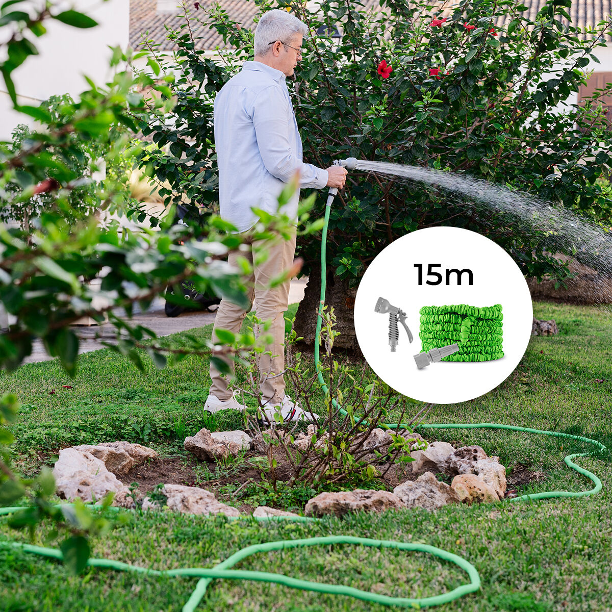 Pack 8-in-1-Hochdruck-Wasserspritze mit Tank und Ausziehbarer Gartenschlauch InnovaGoods - Thumbnail 2