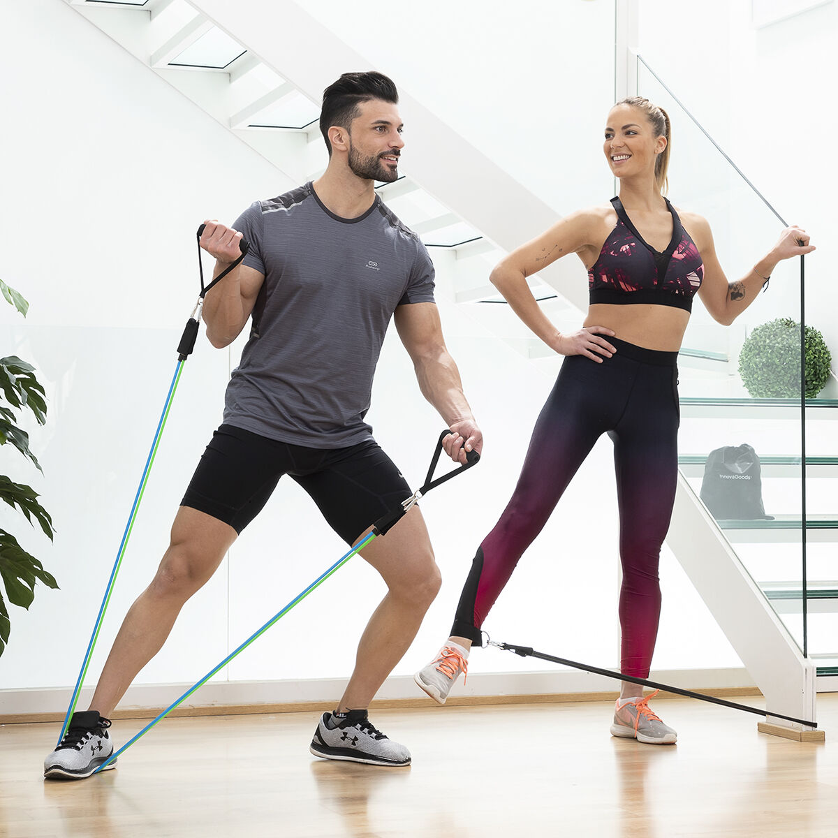 Set Bauchmuskeltrainer klappbar und Widerstandsbänder mit Zubehör und Übungsanleitung InnovaGoods - Thumbnail 2