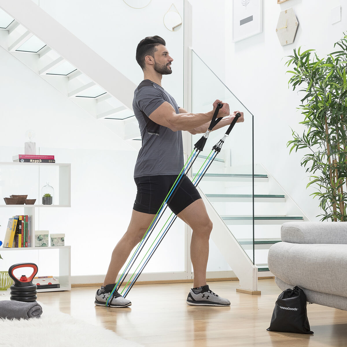 Set Bauchmuskeltrainer klappbar und Widerstandsbänder mit Zubehör und Übungsanleitung InnovaGoods - Thumbnail 4