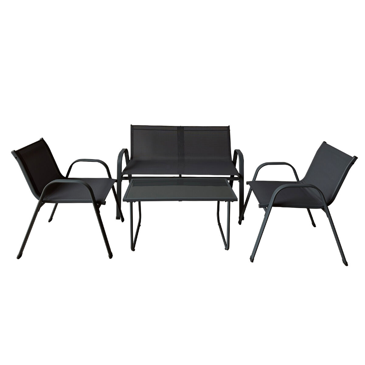 Marbueno Set Gartenmöbel Tisch und Stühle Schwarz Textilene 10468 - Thumbnail 3