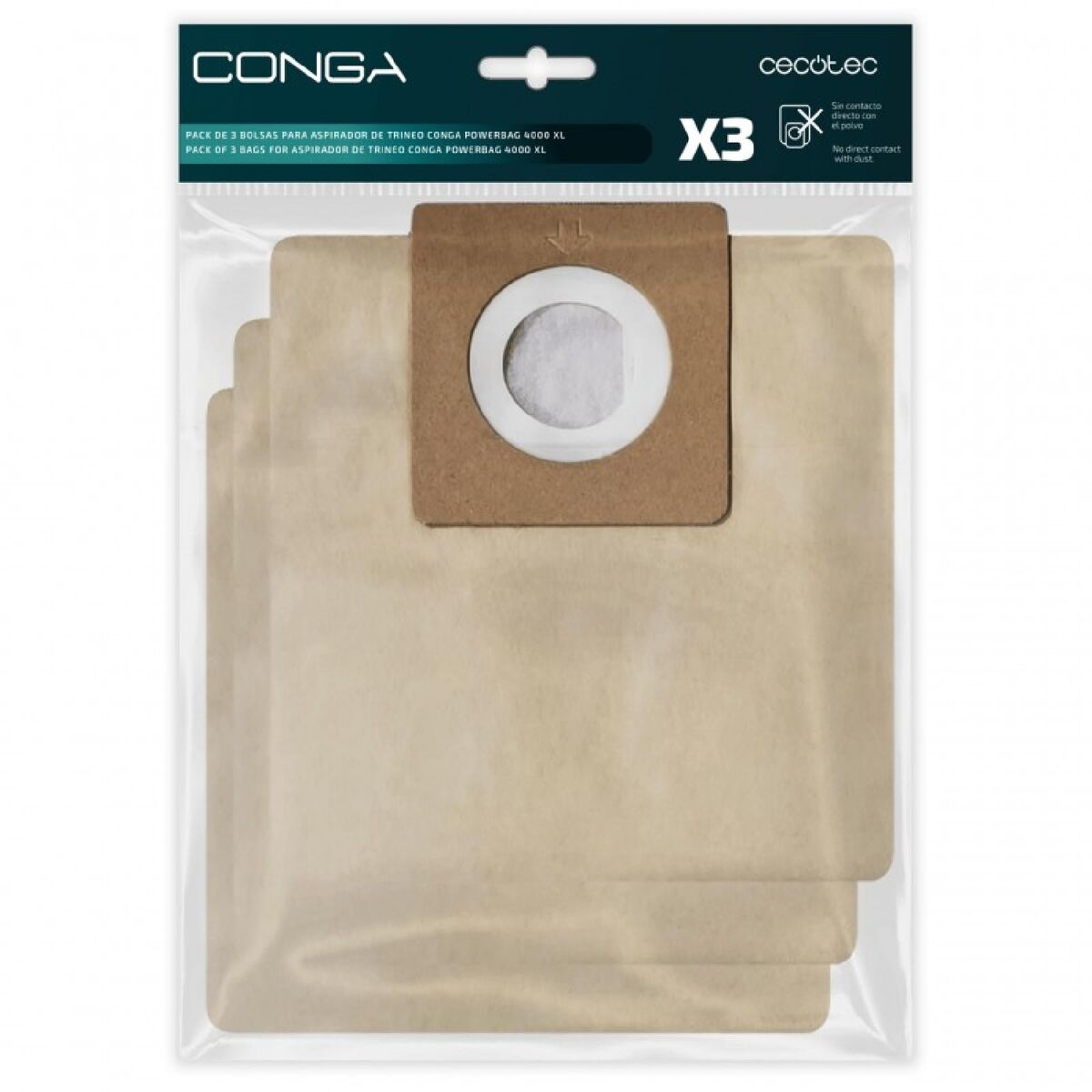 Cecotec Bolsa de recambio para aspiradora PowerBag 4000 XL pack 3 unidades marrón