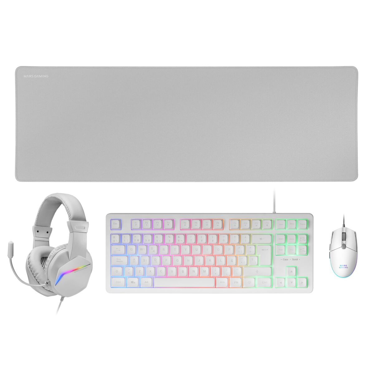 Bild von Keyboard and Mouse Mars Gaming MCPRGB3WES Spanish Qwerty White